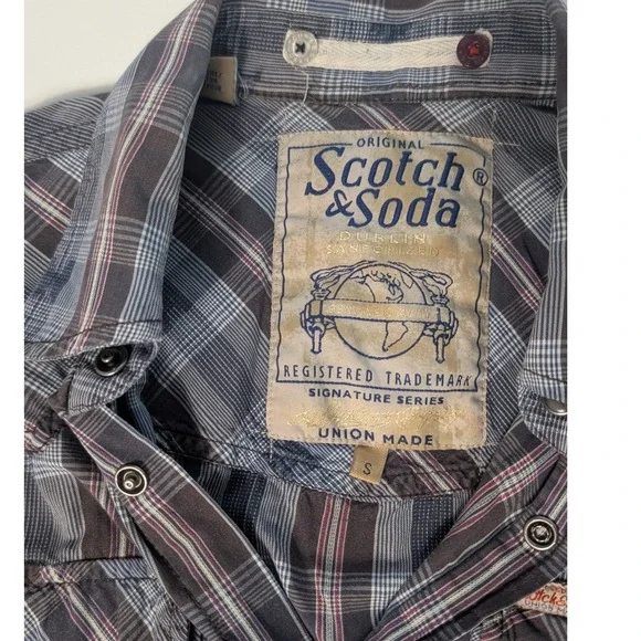 Scotch & Soda Western Shirt Mens S Blue Plaid Pearl Snap Long Sleeve Retro Vibe - Picture 5 of 7